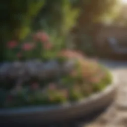 Elegant round flower bed with natural stones