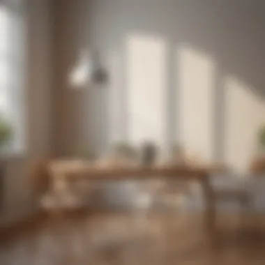 A minimalist dining table set with simple dishware against a backdrop of light-colored walls