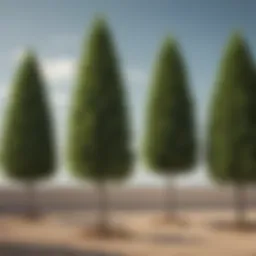 A stunning array of short skinny evergreen trees showcasing their unique shapes