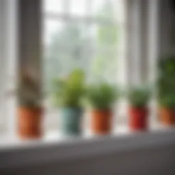 A vibrant selection of small indoor plants displayed on a bright windowsill