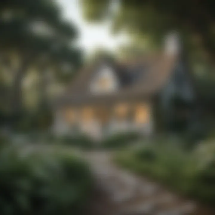Charming white cottage surrounded by greenery