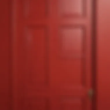 Close-up of various shades of red paint swatches