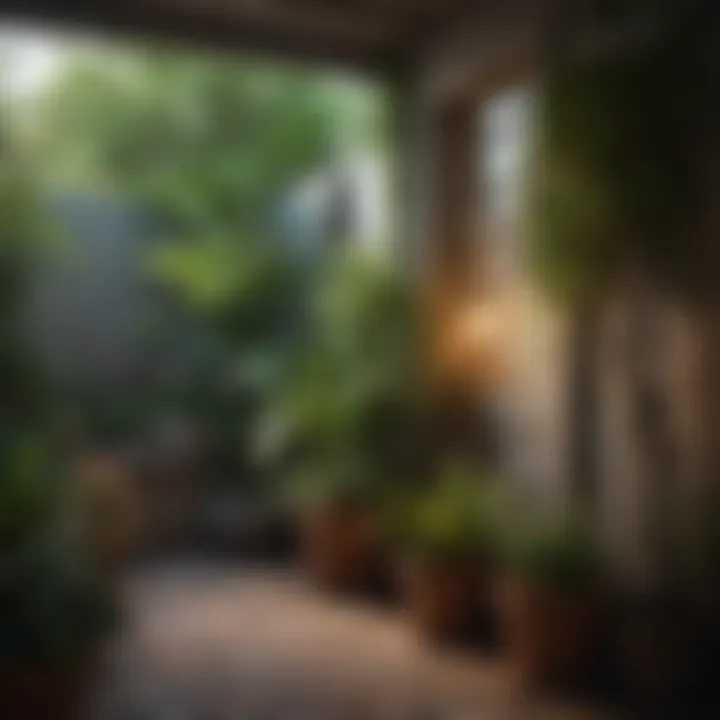 A serene garden corner featuring creatively arranged potted plants