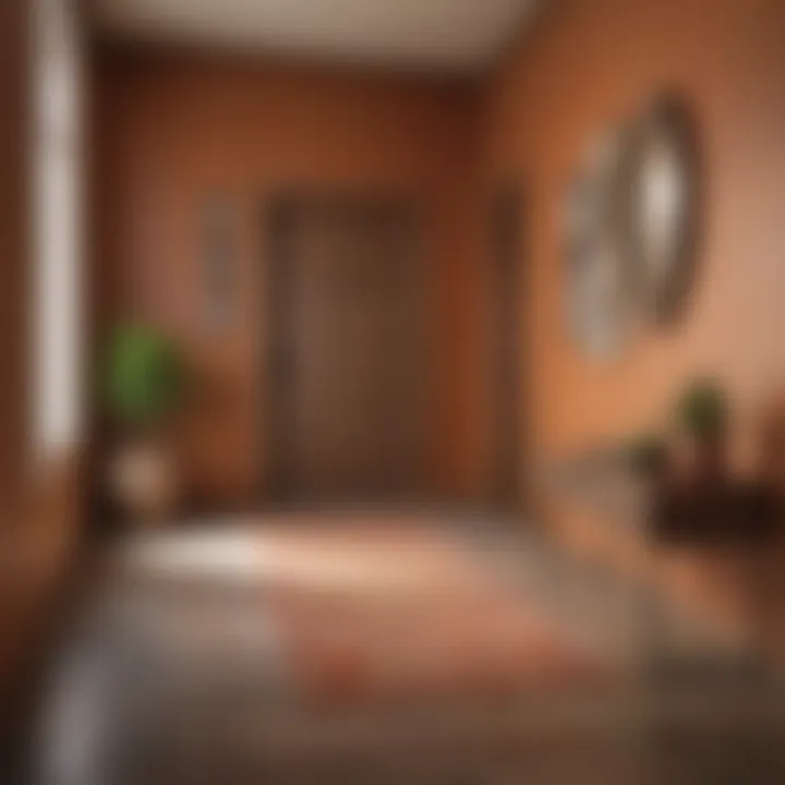 A stylish entryway with an accent wall in a warm earthy hue.