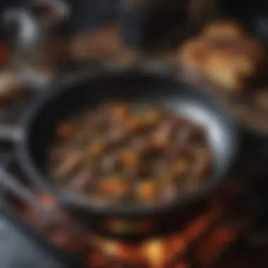 The Art of Seasoning Iron Cookware Close-up of a well-seasoned iron skillet with food