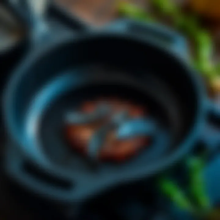 Close-up of the intricate craftsmanship of a premium iron skillet