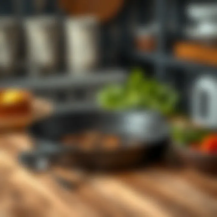 A beautifully seasoned iron skillet showcasing its rich patina