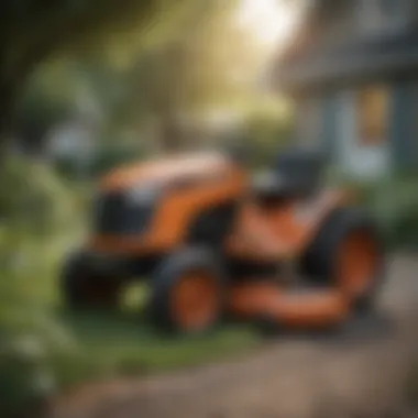 Lawn tractor maneuvering in a tight garden space