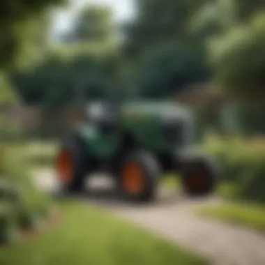 Lawn tractor navigating complex garden layout