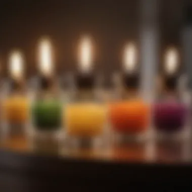 Close-up of scented oils used in a candle warming lamp