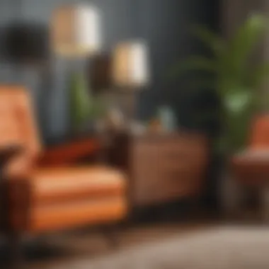 Unique Furniture Shapes A close-up of iconic mid-century modern furniture with unique shapes and vibrant colors