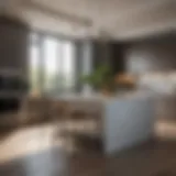 Elegant stand alone island with integrated seating in a modern kitchen
