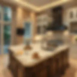 Elegant granite island countertop showcasing intricate patterns