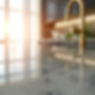 Reflective Beauty of Polished Granite Close-up view of polished granite surface reflecting light