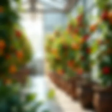 Vibrant Fruit Trees in Decorative Pots Vibrant fruit trees thriving in decorative pots