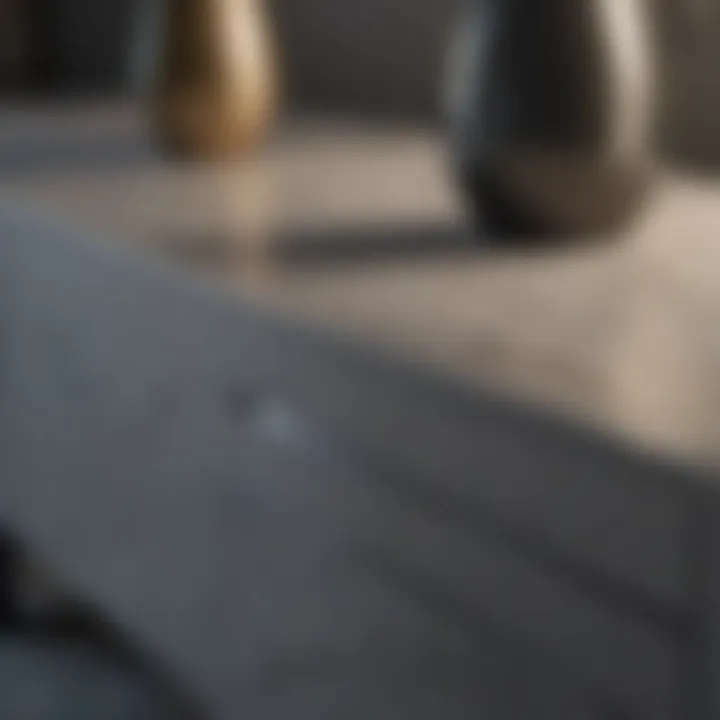 Close-up view of gray sideboard table showcasing its material and design details