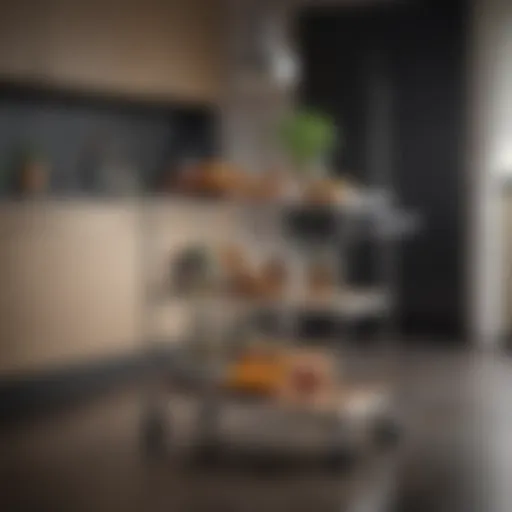 Elegant skinny kitchen cart in a modern kitchen setting