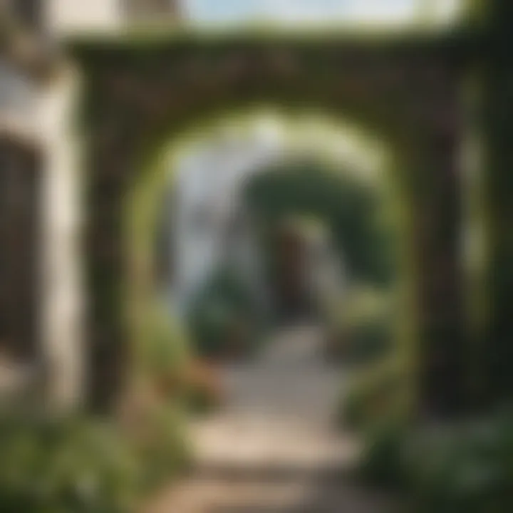 Decorative archway covered in flowering vines enhancing garden appeal