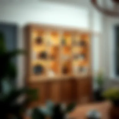 Stylish cupboard with glass doors highlighting curated decor items