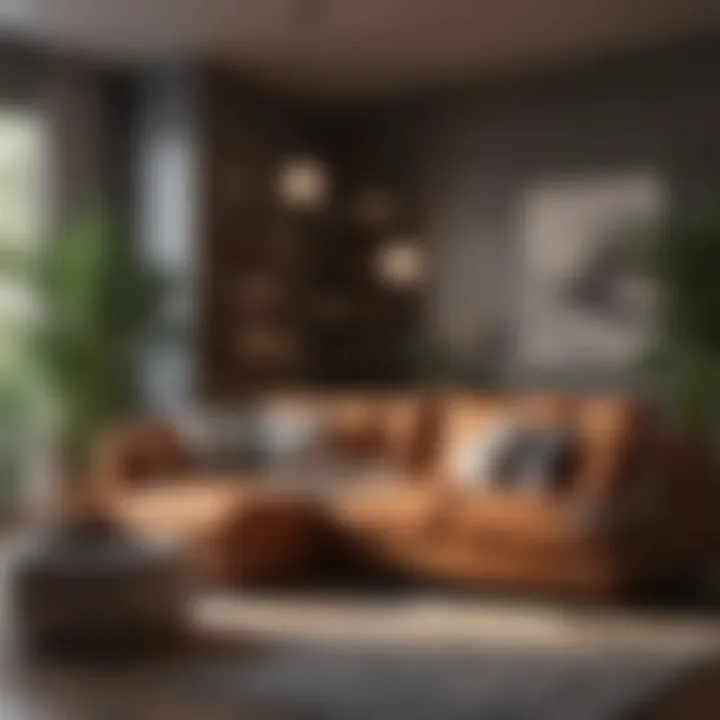 A cozy corner featuring a modern sofa complemented by artistic decor
