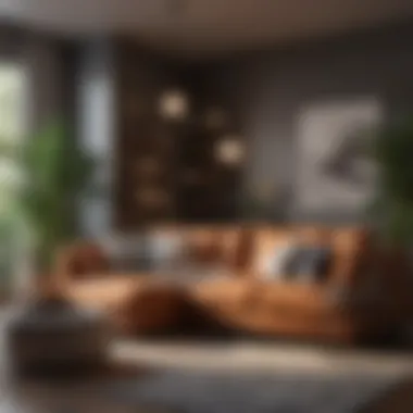 Cozy Modern Corner with Artistic Decor A cozy corner featuring a modern sofa complemented by artistic decor