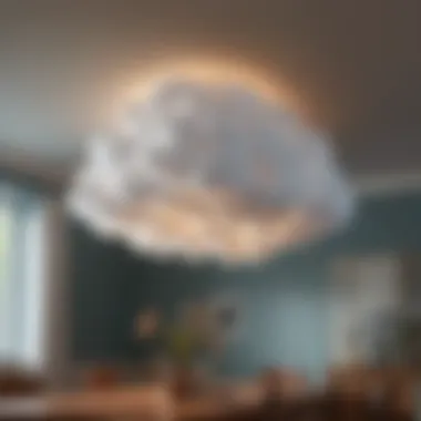 A whimsical ceiling light shaped like a cloud.