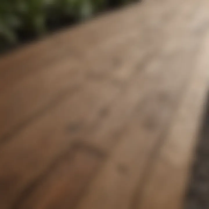Close-up view of wooden planks used for garden pathways