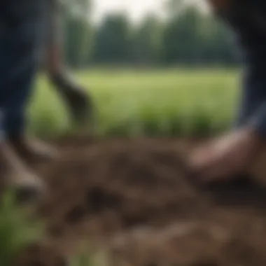 Gardener examining soil quality before planting grass seed