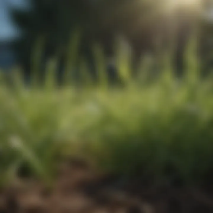 Close-up of healthy grass blades thriving in Zone 7b conditions