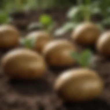 A close-up of potato tubers showing their growth stages