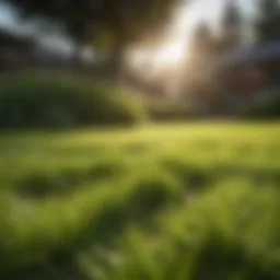 A lush green lawn under morning sunlight