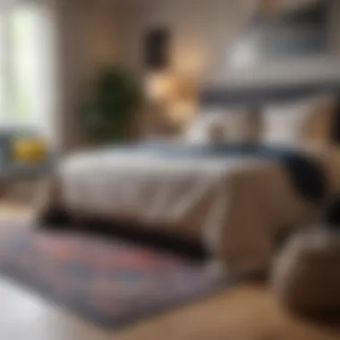 An elegant illustration of color coordination between a rug and bedroom furnishings.