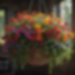 Vibrant shade flowers in a hanging basket