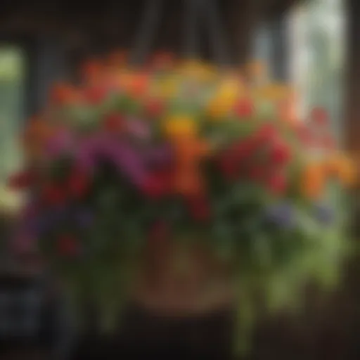 Vibrant shade flowers in a hanging basket