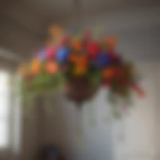 Vibrant hanging flower basket with mixed blooms