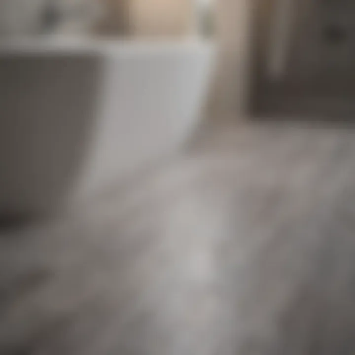 Close-up of textured vinyl flooring in a stylish bathroom