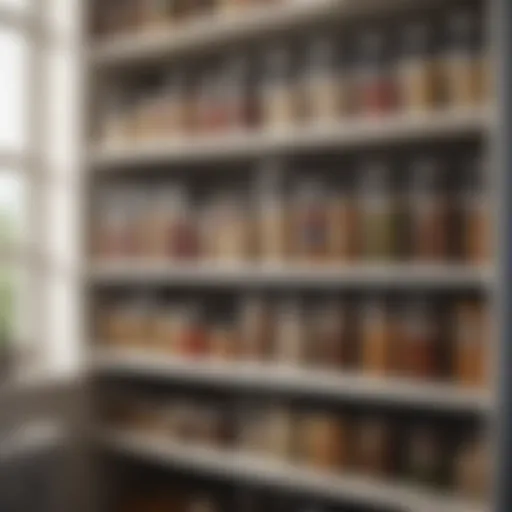 Organized pantry shelves filled with labeled containers