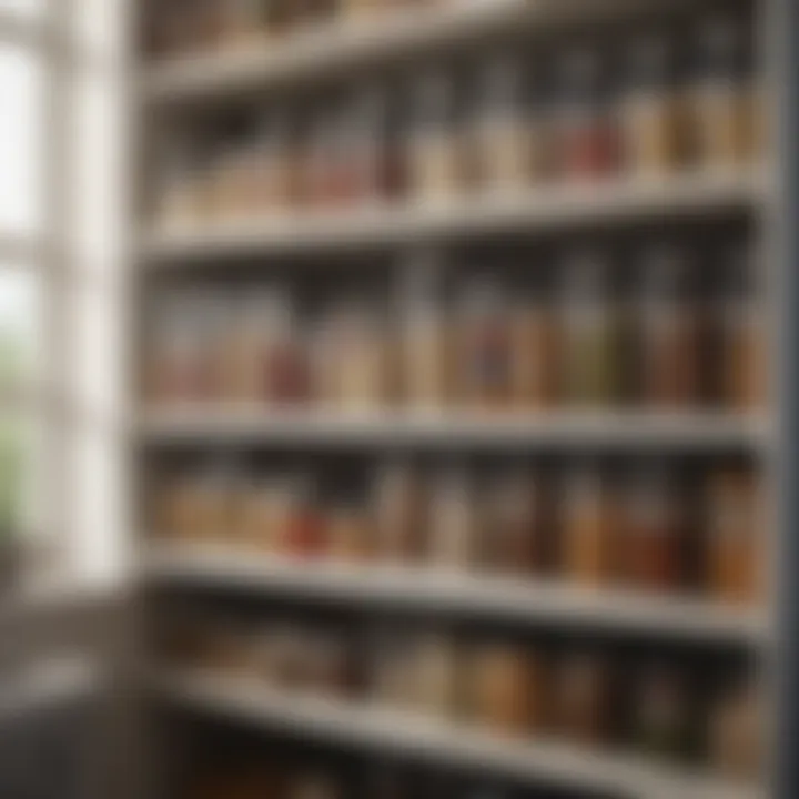 Organized pantry shelves filled with labeled containers