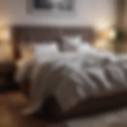 Luxurious bed with plush pillows and blankets