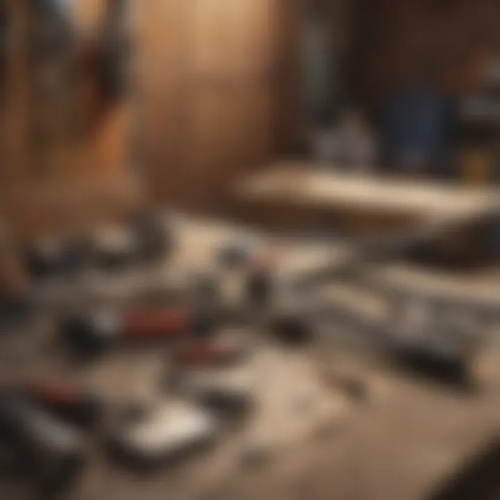 Essential tools laid out on a workbench for door installation