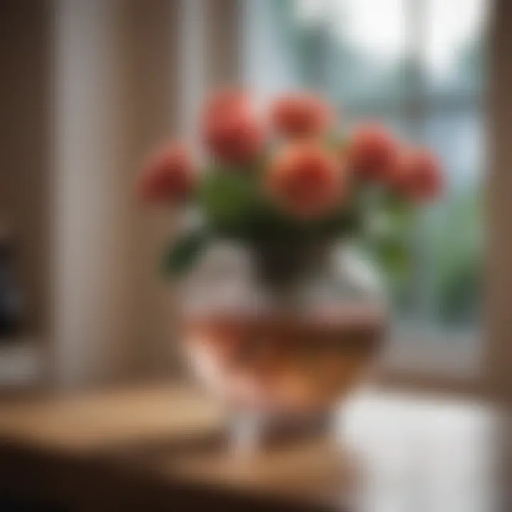 A well-maintained rose vase with clear water