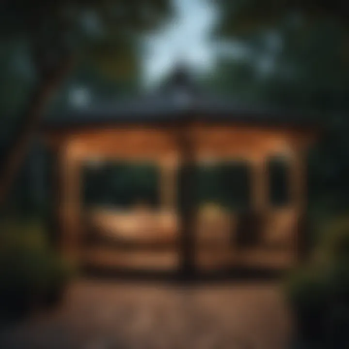 Cozy outdoor gathering under a beautifully lit gazebo