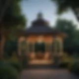 Elegant outdoor gazebo illuminated by a stunning chandelier