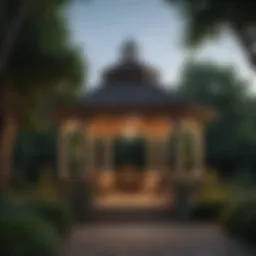 Elegant outdoor gazebo illuminated by a stunning chandelier