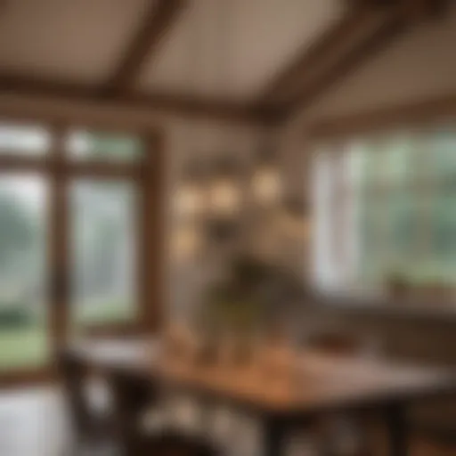 Elegant pendant lighting fixture above a rustic farmhouse dining table.