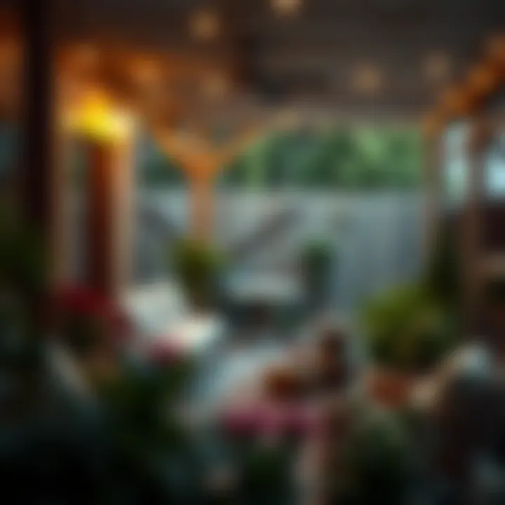 Cozy outdoor seating area with ambient lighting