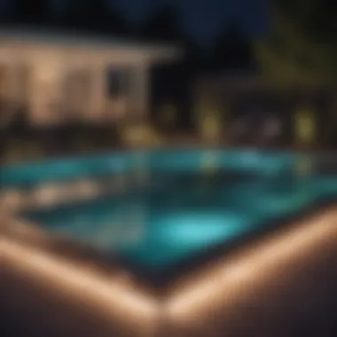Energy-Efficient LED Pool Lighting at Night Energy-efficient LED lights illuminating a pool at night