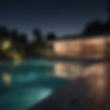 Enchanting Nighttime Atmosphere of Outdoor Pools Beautifully lit outdoor space around a swimming pool at night