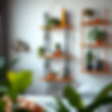 Creative Use of Hanging Shelves for Books and Plants Creative arrangement of hanging shelves displaying books and plants