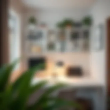 Efficient Workspace Design Using Wall Storage Compact workspace with effective white wall storage solutions